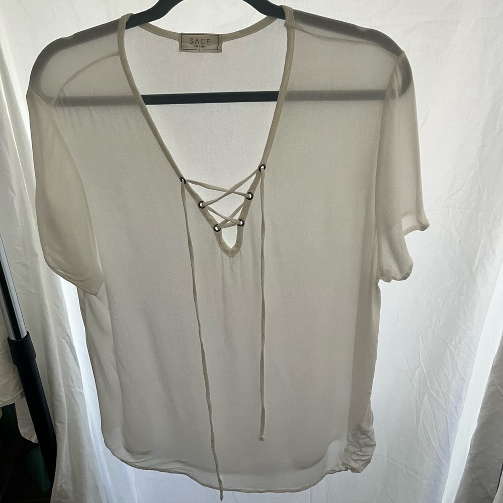 Sheer white t shirt tie front
